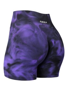 AUROLA Dream Collection High Waisted Seamless Scrunch Bum Purple Tie Dye Shorts